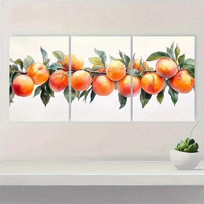 3pcs  Peach Tree Watercolor Painting Fruits PT  Wall Art Set Canvas Framed 50x70cm - High Quality Print 100% Australian Made Wall Canvas Ready to Hang - Bella Home Decor