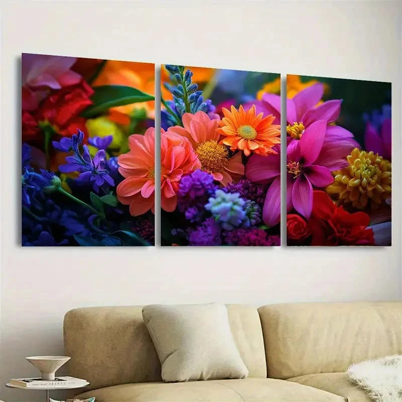 3pcs Vibrant Floral Wall Art Set Canvas Framed 40x60cm - High Quality Print 100% Australian Made Wall Canvas Ready to Hang - Bella Home Decor