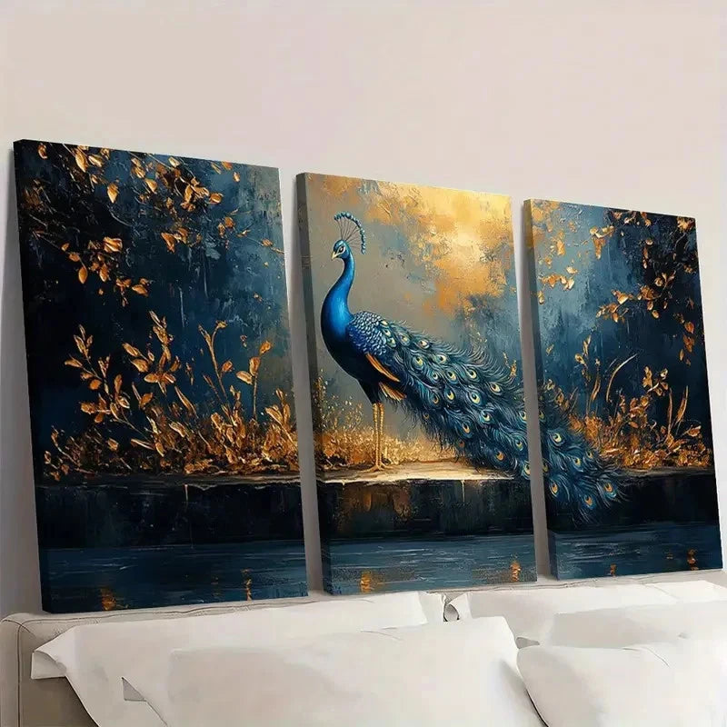 3pcs Animal Theme Elegant Peacock Wall Art Set Canvas Framed 60x90cm - High Quality Print 100% Australian Made Wall Canvas Ready to Hang - Bella Home Decor