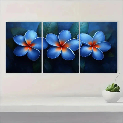 3pcs Blue Plumeria Flower RT  Wall Art Set Canvas Unframed - High Quality Print 100% Australian Made Wall Canvas - Bella Home Decor