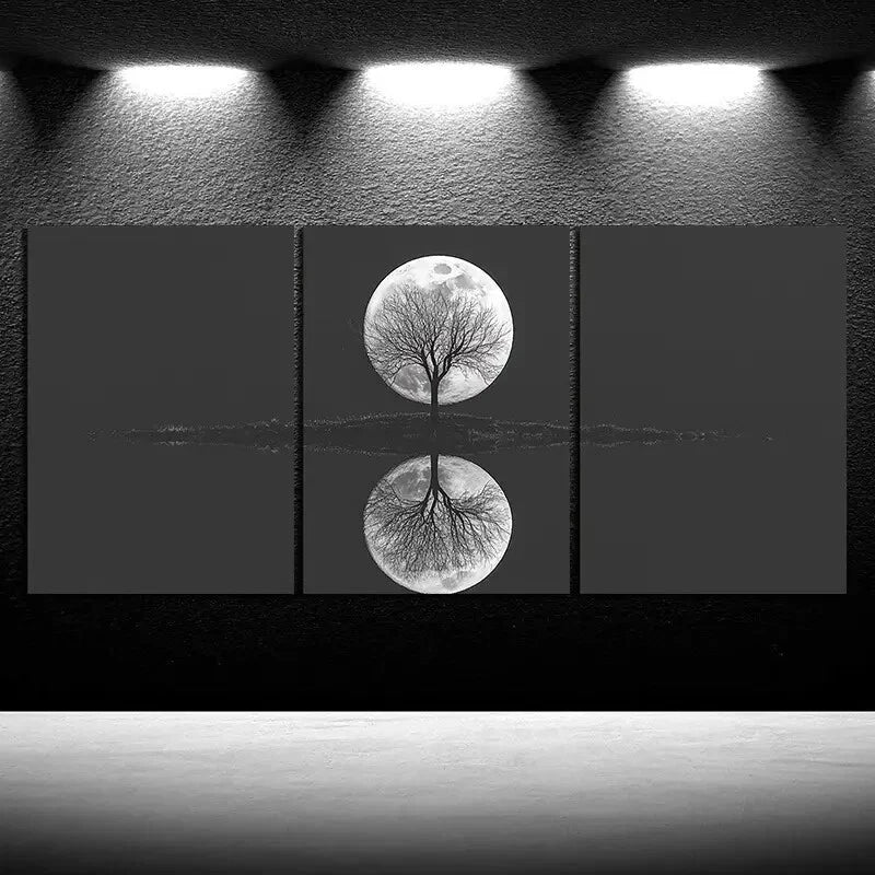 3pcs Moon Reflection of Trees Metal Print Ready to Hang Art - Bella Home Decor