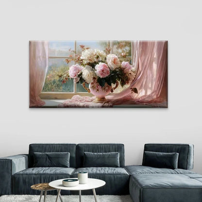 Pink Floral Vase Wall Art Canvas Office Home Room Framed 120x60cm