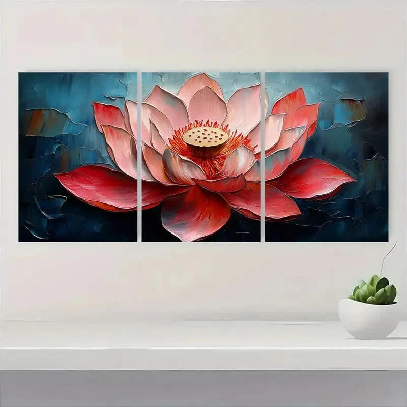 3pcs Original for Lotus Flower  OL  Wall Art Set Canvas Framed 50x70cm - High Quality Print 100% Australian Made Wall Canvas Ready to Hang