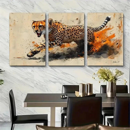 3pcs Wild Jumping Cat Nature Perfect Wall Art Set Canvas Framed 50x70cm - High Quality Print 100% Australian Made Wall Canvas Ready to Hang