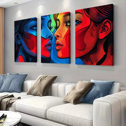 3pcs Vibrant Dual-Tone Female Portrait Wall Art Canvas Unframed - High Quality Print 100% Australian Made Wall Canvas