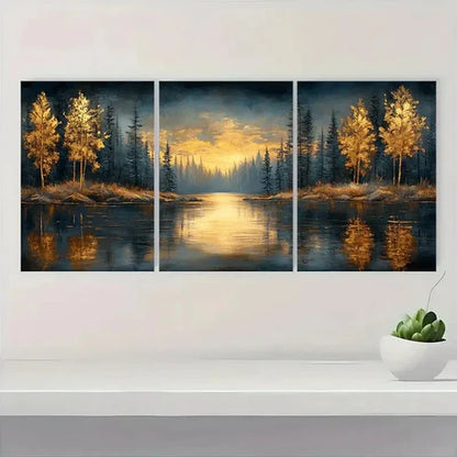 3pcs Original Golden Leaf Forest LF Wall Art Set Canvas Unframed - High Quality Print 100% Australian Made Wall Canvas