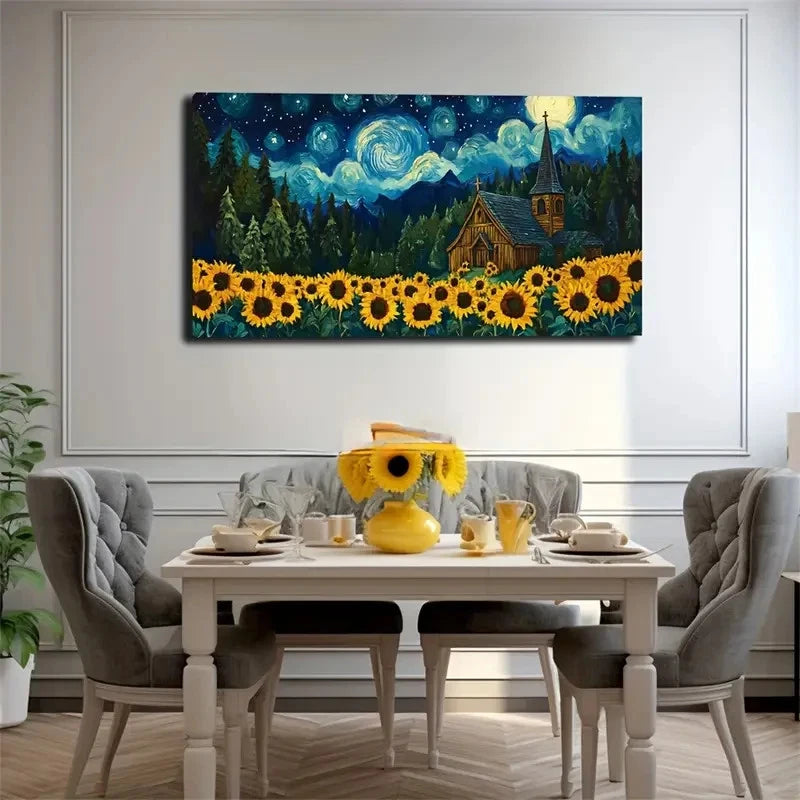 Starry Night Sky & Cozy Cabin Wall Art Canvas Office Home Room Framed 120x60cm