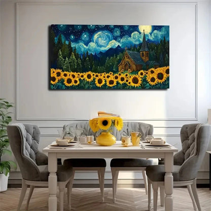 Starry Night Sky & Cozy Cabin Wall Art Canvas Office Home Room Framed 120x60cm