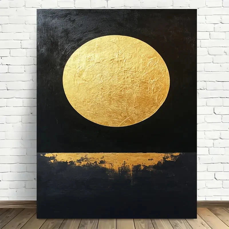Beautiful Golden Eclipse Black & Golden Painting 40x60cm Metal Print Ready to Hang - Bella Home Decor