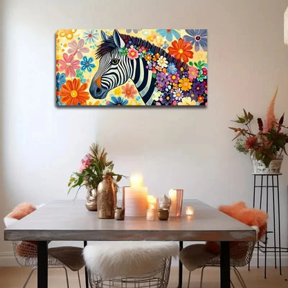 Abstract Zebra Colorful Floral Wall Art Canvas Office Home Room Framed 120x60cm - Bella Home Decor