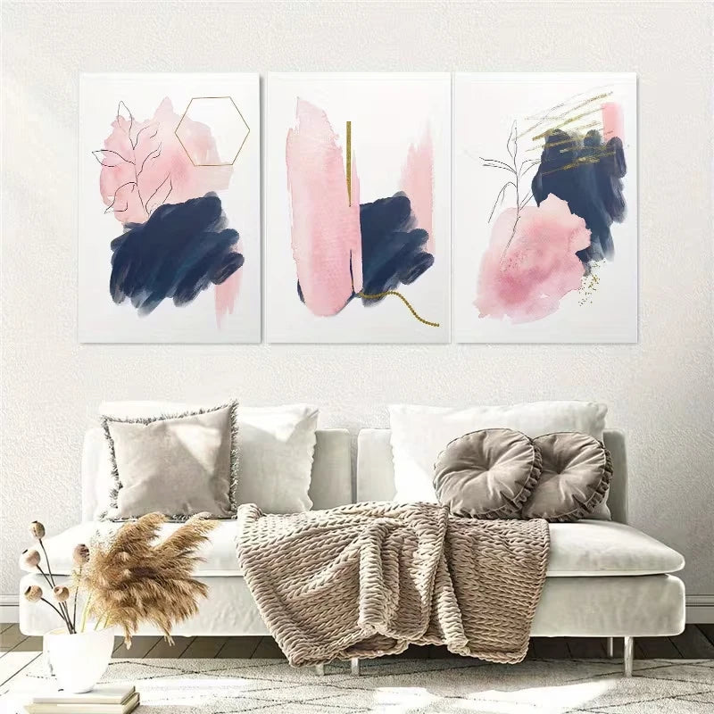 3pcs Abstract Pink & Blue Modern Bohemian Wall Art Set Canvas Framed 60x90cm - High Quality Print 100% Australian Made Wall Canvas Ready to Hang - Bella Home Decor
