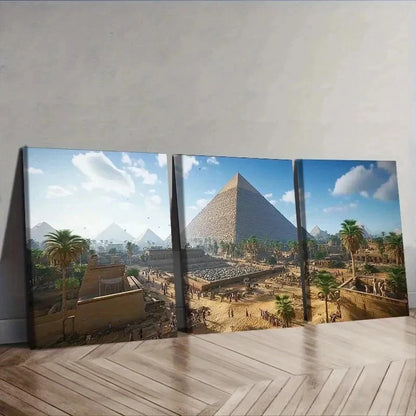 3pcs Modern Desert Pyramid City Wall Art Set Canvas Framed 40x60cm - High Quality Print 100% Australian Made Wall Canvas Ready to Hang