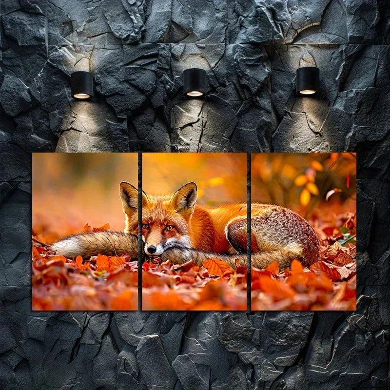 3pcs Charming Red Fox Autumn Scene Metal Print Ready to Hang Art - Bella Home Decor