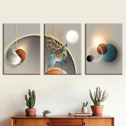 3pcs Luxurious Geometric Shapes And Light Metal Print Ready to Hang Art - Bella Home Decor