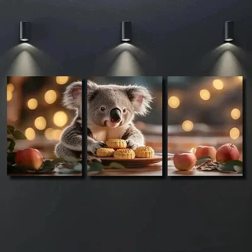 3pcs Koala & Mooncakes Decoration Wall Art Canvas Unframed – High Quality Print 100% Australian Made Wall Canvas
