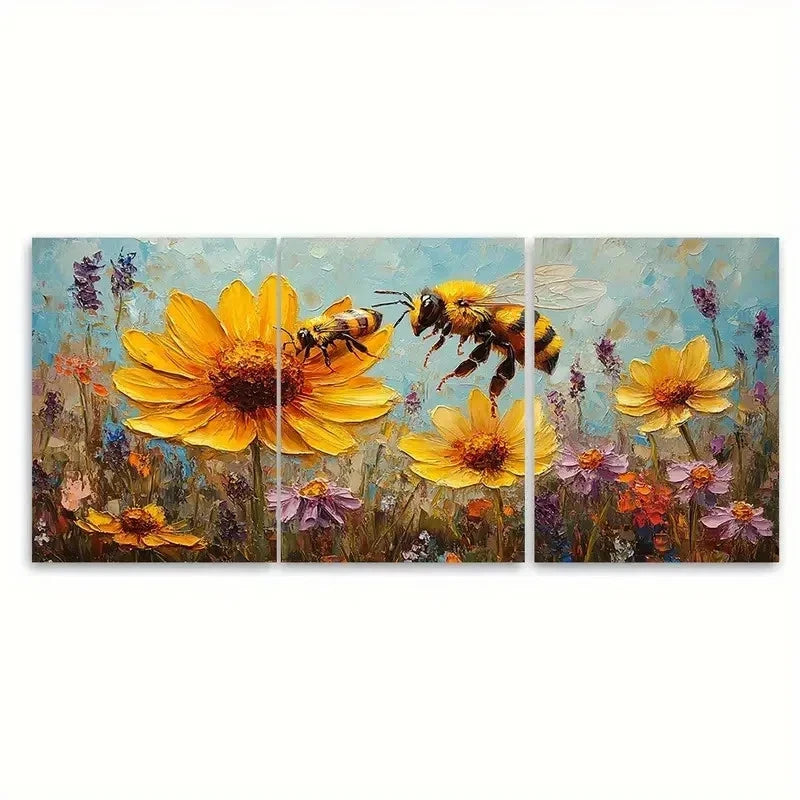 3pcs Daisy Painting Coneflower Original Art BJ  Wall Art Set Canvas Framed 60x90cm - High Quality Print 100% Australian Made Wall Canvas Ready to Hang - Bella Home Decor