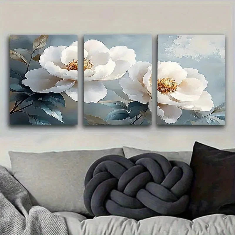 3pcs White Peony Flower Wall Art Set Canvas Framed 50x70cm - High Quality Print 100% Australian Made Wall Canvas Ready to Hang - Bella Home Decor