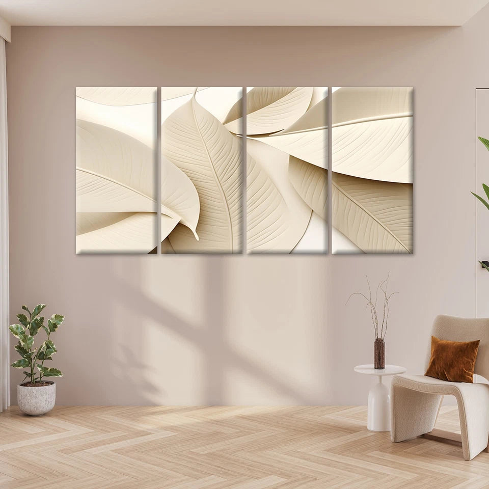 4pcs Elegant Neutral Minimalist Leaf Beige Wall Art Canvas Framed 45x80cm - High Quality Print 100% Australian Made Wall Canvas Ready to Hang