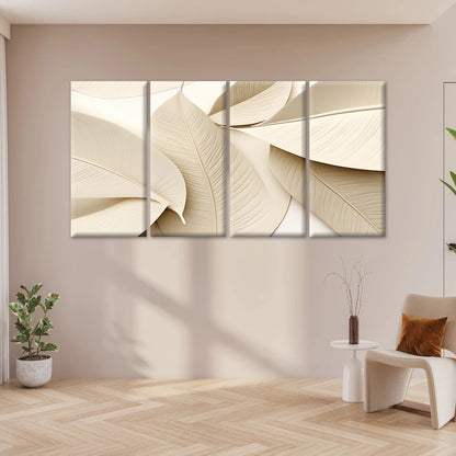 4pcs Elegant Neutral Minimalist Leaf Beige Wall Art Canvas Framed 45x80cm - High Quality Print 100% Australian Made Wall Canvas Ready to Hang
