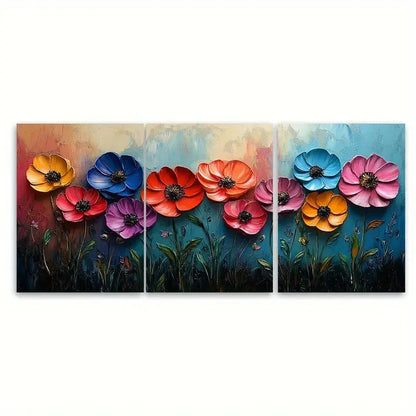 3pcs Floral Oil Painting Oversized Nature j  Wall Art Set Canvas Framed 60x90cm - High Quality Print 100% Australian Made Wall Canvas Ready to Hang