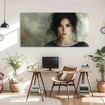 Green Eyes Brunette Mysterious Wall Art Canvas Office Home Room Framed 120x60cm