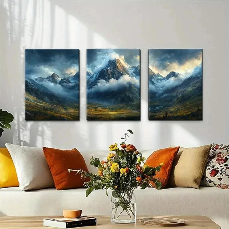 3pcs Majestic Mountain Landscape Misty Perfect Wall Art Set Canvas Framed 60x90cm - High Quality Print 100% Australian Made Wall Canvas Ready to Hang - Bella Home Decor