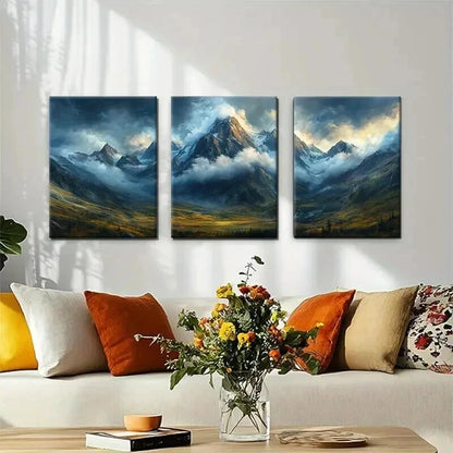 3pcs Majestic Mountain Landscape Misty Perfect Wall Art Set Canvas Framed 60x90cm - High Quality Print 100% Australian Made Wall Canvas Ready to Hang - Bella Home Decor