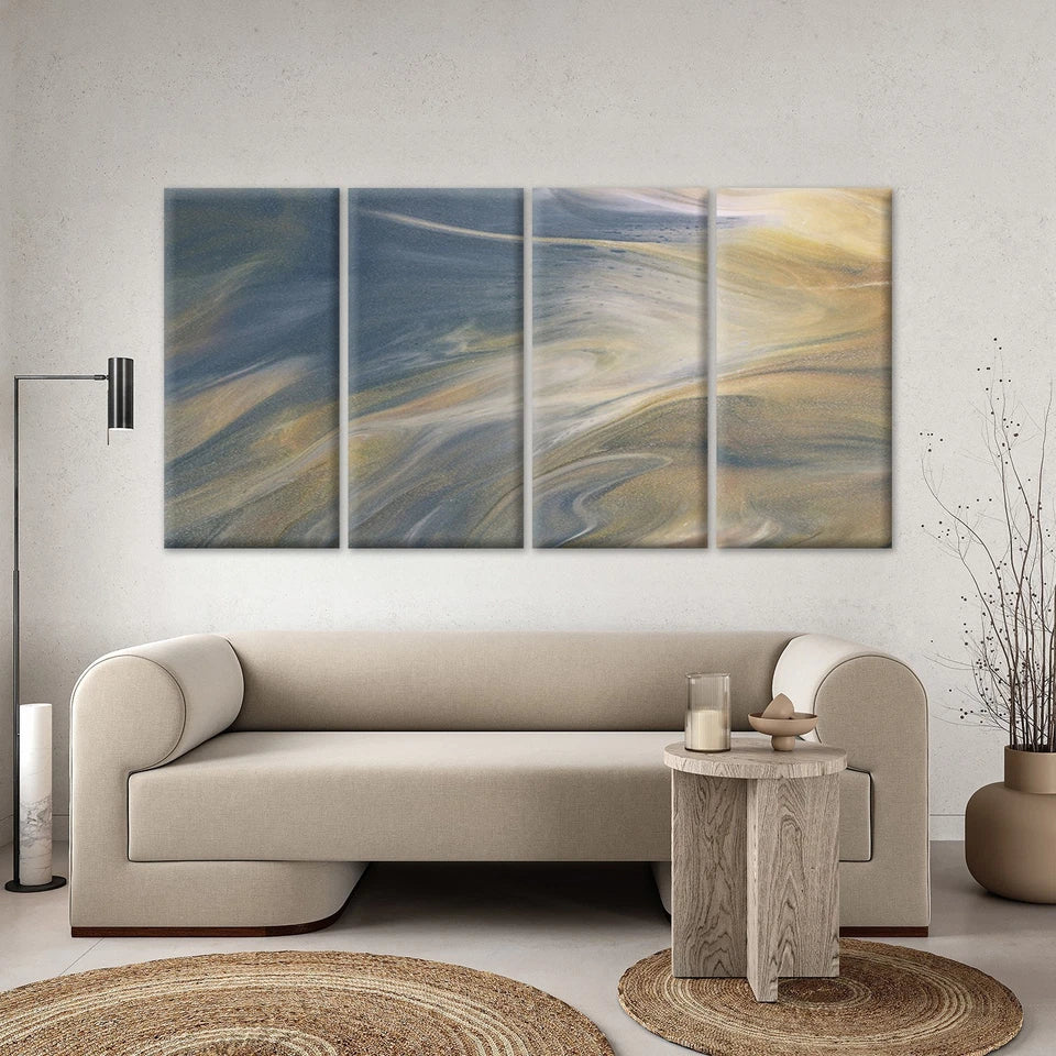 4pcs Modern Abstract Blue and Gold Fluid Wall Art Canvas Framed 45x80cm - High Quality Print 100% Australian Made Wall Canvas Ready to Hang