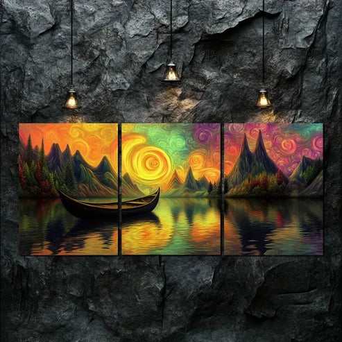 3pcs Colorful Boat Sailing on the River Perfect Wall Art Canvas Unframed - High Quality Print 100% Australian Made Wall Canvas - Bella Home Decor