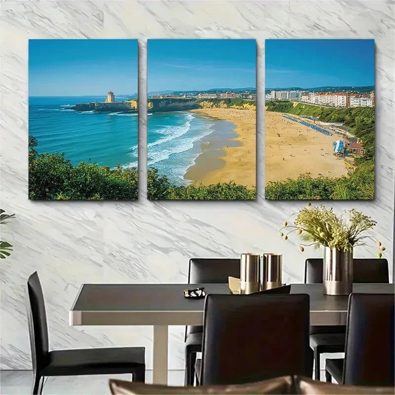 3pcs Beach Vibrant Blue Ocean & Sandy Shores Metal Print Ready to Hang Art - Bella Home Decor