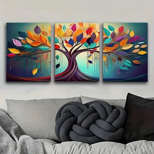 3pcs Colorful Autumn Tree Wall Art Set Canvas Unframed - High Quality Print 100% Australian Made Wall Canvas - Bella Home Decor