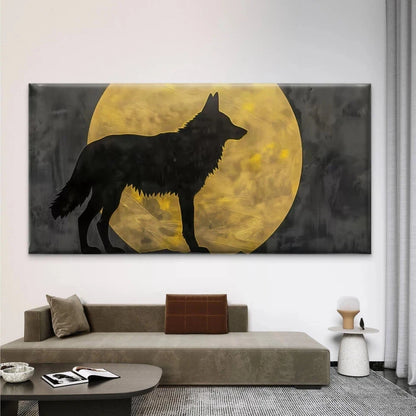 Black Wolf Silhouette Full Moon Wall Art Canvas Office Home Room Framed 120x60cm