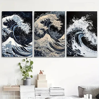 3pcs Ocean Wave Abstract QWA Wall Art Set Canvas Unframed - High Quality Print 100% Australian Made Wall Canvas