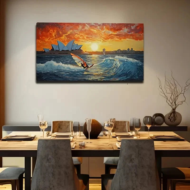 Sunset Sailboat Vibrant Deco Wall Art Canvas Office Home Room Framed 120x60cm