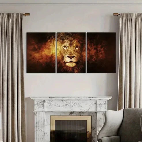 3pcs Dramatic Golden Lion & Black Background Wall Art Canvas Unframed - High Quality Print 100% Australian Made Wall Canvas - Bella Home Decor