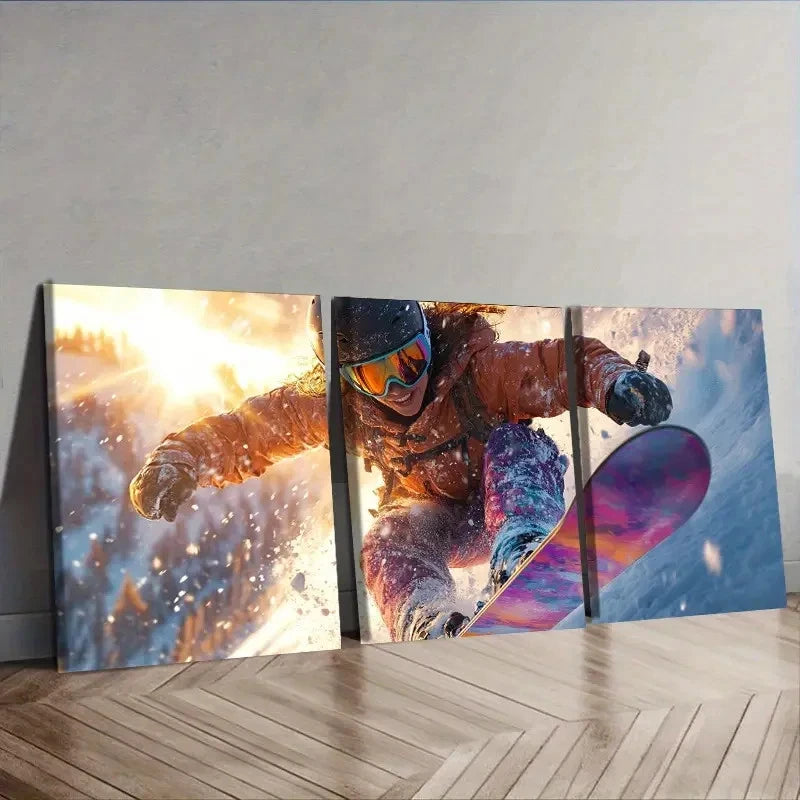 3pcs Featuring a Snowboarder Wall Art Set Canvas Framed 40x60cm - High Quality Print 100% Australian Made Wall Canvas Ready to Hang - Bella Home Decor