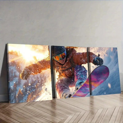 3pcs Featuring a Snowboarder Wall Art Set Canvas Framed 40x60cm - High Quality Print 100% Australian Made Wall Canvas Ready to Hang - Bella Home Decor