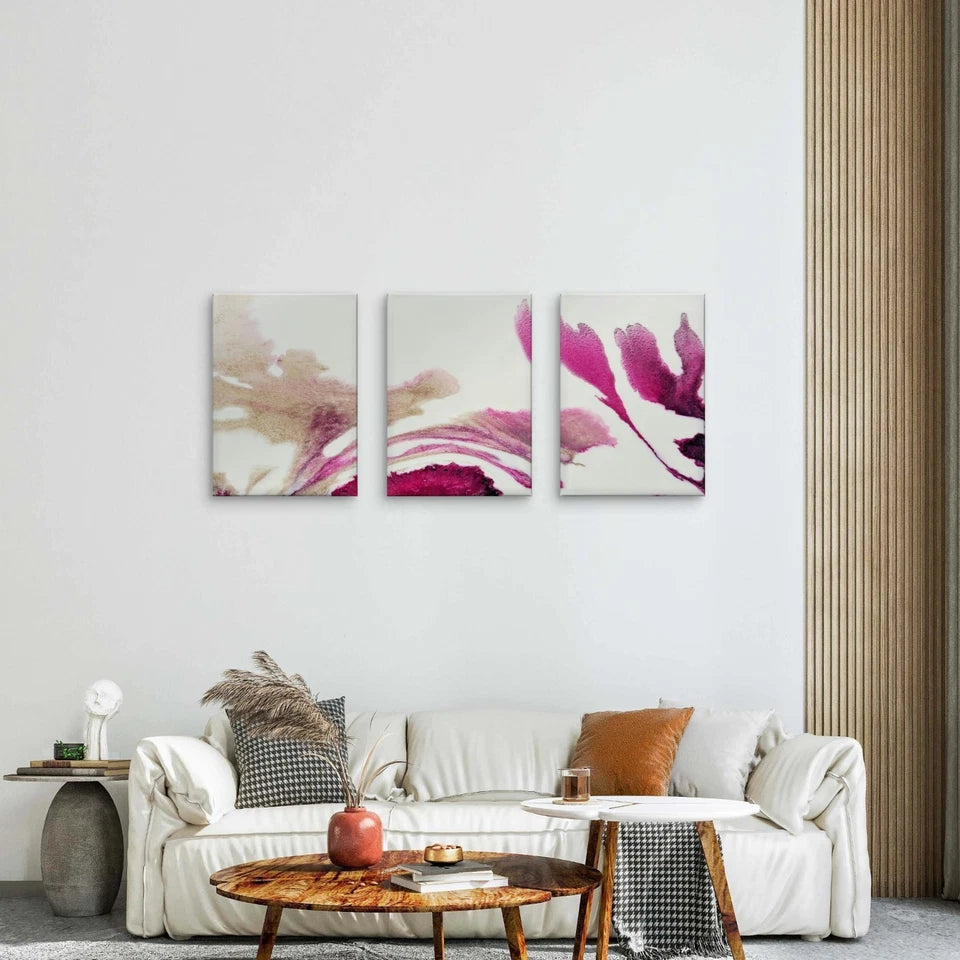3pcs Abstract Magenta and Gold Fluid Marble Wall Art Set Canvas Framed 50x70cm - High Quality Print 100% Australian Made Wall Canvas Ready to Hang