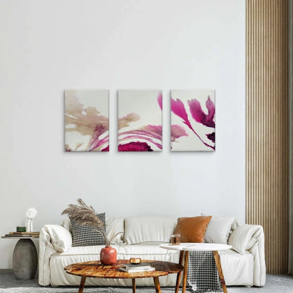 3pcs Abstract Magenta and Gold Fluid Marble Wall Art Set Canvas Framed 50x70cm - High Quality Print 100% Australian Made Wall Canvas Ready to Hang