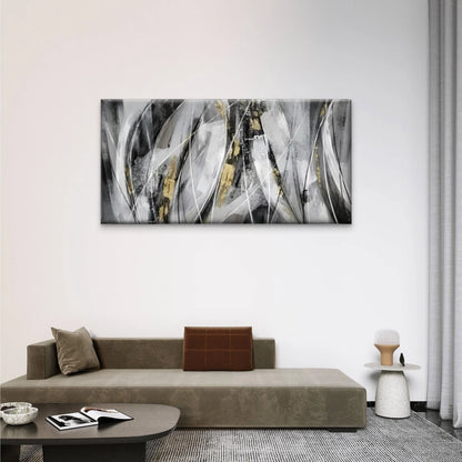 Black & White Golden Accents Wall Art Canvas Office Home Room Framed 120x60cm