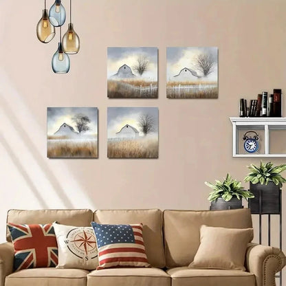 4pcs Farmhouse Barn Wall Art Rustic Country Wall Art Canvas Framed
