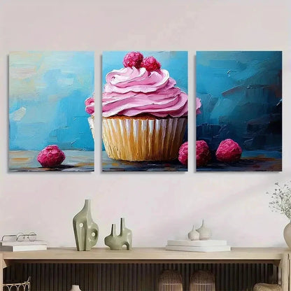 3pcs Cupcake Sweet Dessert Impasto Perfect Wall Art Set Canvas Framed 50x70cm - High Quality Print 100% Australian Made Wall Canvas Ready to Hang - Bella Home Decor