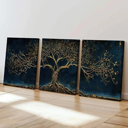 3pcs Golden Tree of Life Intricate Branch  Wall Art Set Canvas Framed 40x60cm - High Quality Print 100% Australian Made Wall Canvas Ready to Hang - Bella Home Decor