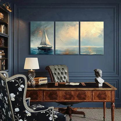 3pcs Serene Ocean Waves & Abstract Sky Art Metal Print Ready to Hang Art - Bella Home Decor