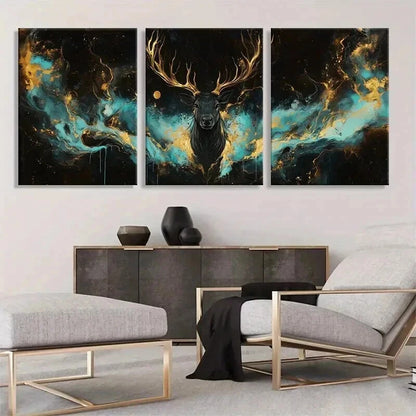 3pcs Majestic Cosmic Stag Abstract Deer Perfect Wall Art Set Canvas Framed 40x60cm - High Quality Print 100% Australian Made Wall Canvas Ready to Hang