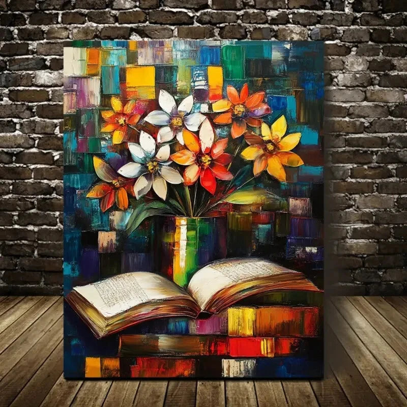 Modern Abstract Floral and Book Painting 40x60cm Metal Print Ready to Hang