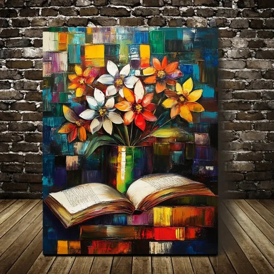 Modern Abstract Floral and Book Painting 40x60cm Metal Print Ready to Hang