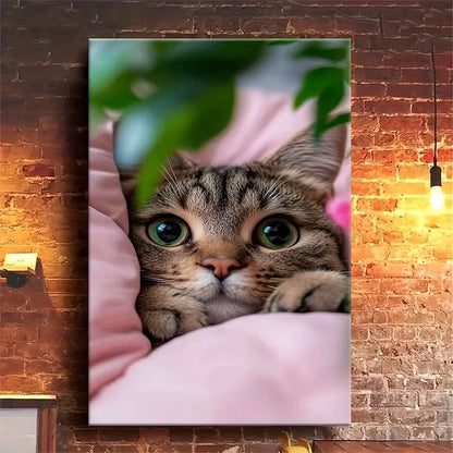 Peeking Cat in Pink 60x90cm Metal Print Ready to Hang