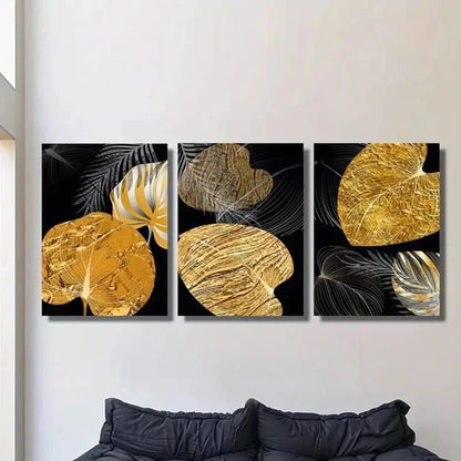 3pcs Abstract Nordic Golden Plant Leaves Wall Art Canvas Unframed - High Quality Print 100% Australian Made Wall Canvas - Bella Home Decor