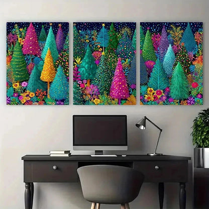 3pcs Vibrant Tree Print Colorful Decor Perfect Wall Art Set Canvas Framed 50x70cm - High Quality Print 100% Australian Made Wall Canvas Ready to Hang